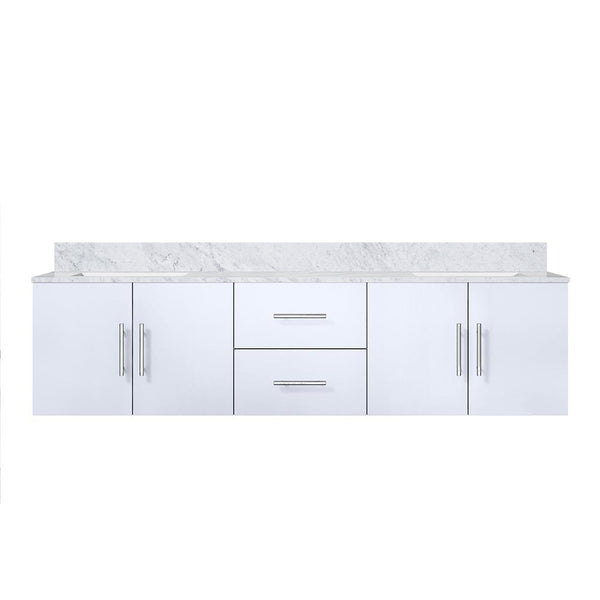 English Elm Glossy 72" Double Bath Vanity in White with Carrara Marble Top, Solid Wood, Soft-Close Drawers B2731P258521
