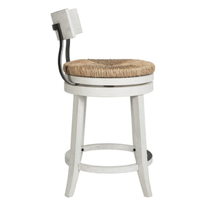 English Elm 26" Reclaimed Wood Swivel Counter Stool with Seagrass Seat for Kitchen Island White B2751P436446