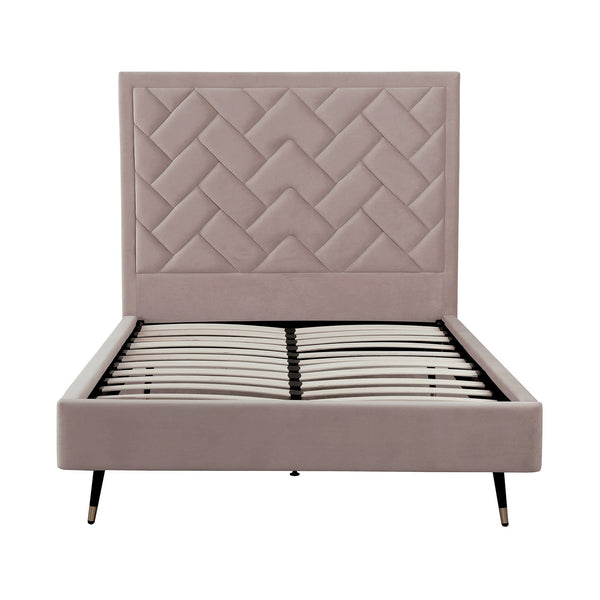 English Elm Crosby Upholstered Velvet Full Bed with Chevron-Stitched Headboard, Solid Slats, No Box Spring Needed Blush B365S00028