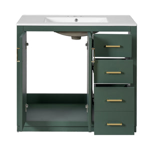 English Elm 36'' Bathroom Vanity with Ceramic Sink Combo Solid Wood Frame Soft-Closing Drawers Ample Storage Elegance Green N710P243327F