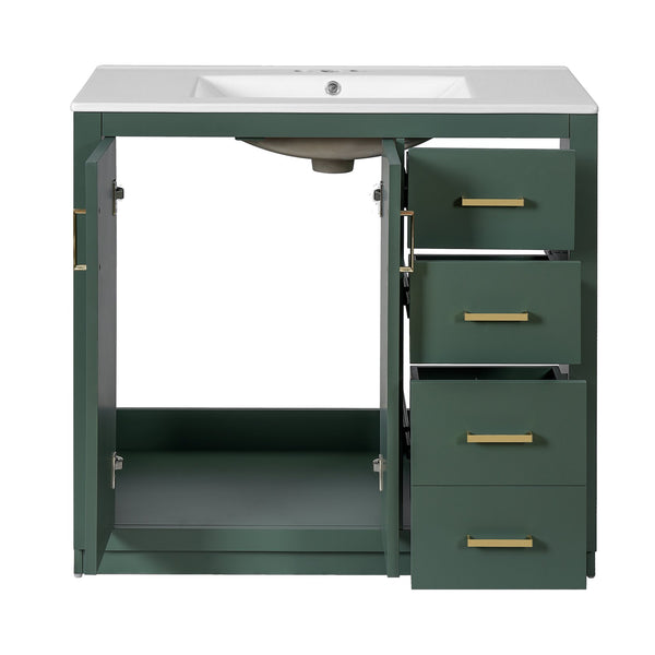 English Elm 36'' Bathroom Vanity with Ceramic Sink Combo Solid Wood Frame Soft-Closing Drawers Ample Storage Elegance Green N710P243327F