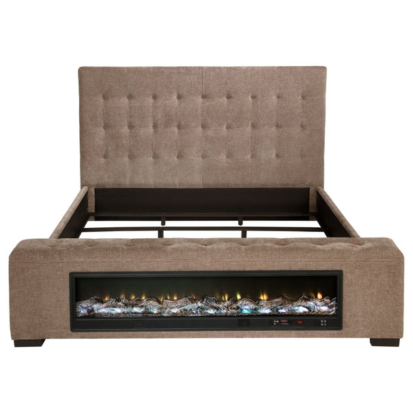 English Elm Crombie Tufted Brown Upholstered King Bed with Flame Visualizer and Bluetooth Speaker B062S01664