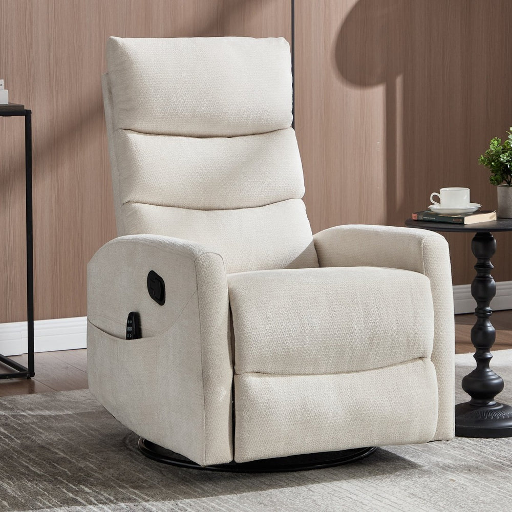 English Elm Heat Massage Swivel Rocker Recliner with Lumbar Nodes and Fabric Upholstery W3224P357559