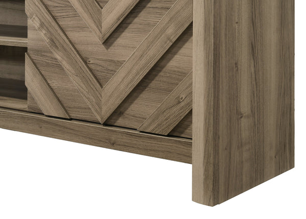 English Elm 1pc Rustic Chevron TV Stand 71.2" - Warm Wood Entertainment Console with Geometric Doors, Ample Storage B2741P383312