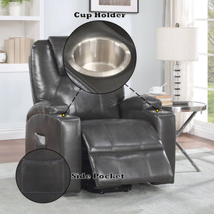 English Elm Gunmetal Leather Aire Power Lift Recliner with Massage, 2 Cup Holders, Pocket Coil Seat, 143° Recline B2726P405705