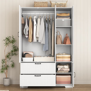 English Elm 8 Drawer Tall Chest Slim Particleboard Build Smooth Gliding Storage for Bedroom Closet White W409S00009