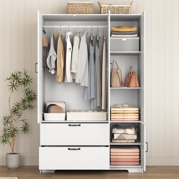 English Elm 8 Drawer Tall Chest Slim Particleboard Build Smooth Gliding Storage for Bedroom Closet White W409S00009