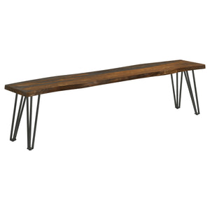 English Elm Neve Grey Sheesham Live Edge Bench 70" Rustic-Modern Dining Seat with Hairpin Iron Legs, Sleek B062S00872