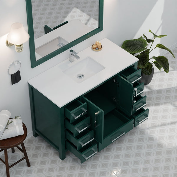 English Elm Green 48 in. Bath Vanity with Cultured Marble Top, Solid Wood, Soft-Close Drawers & Ample Storage B2731P259070