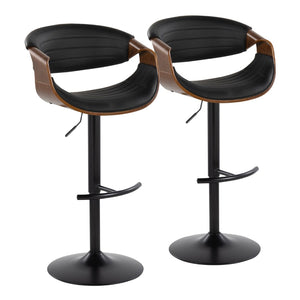English Elm Symphony Adjustable Barstool Set Of 2 - Mid-Century Modern Design With Swivel, Walnut & Faux Leather B202S01017-GIGA