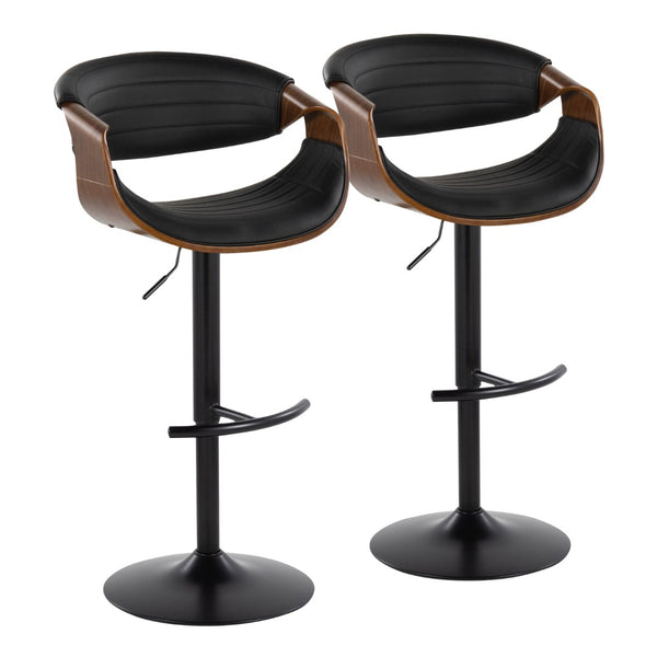 English Elm Symphony Adjustable Barstool Set Of 2 - Mid-Century Modern Design With Swivel, Walnut & Faux Leather B202S01017-GIGA