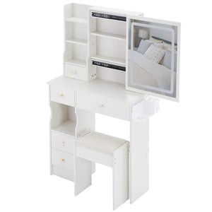 English Elm 29.2" Compact Left Drawer Vanity Set With Led Mirror, Power Station, Stool & Hair Dryer Holder P1 W936P202461-GIGA