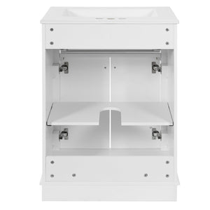 English Elm 24" Matte Single Sink Vanity Solid Poplar Frame Gold Hardware Soft Close Cabinet White N710P389449K