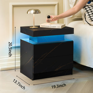 English Elm Nightstand LED Bedside Table with Adjustable Multi-Color Lights, Sleek Modern End Table for Bedroom Black+Gold 22.83 L x 16.93 W x 7.68 H W2178138741
