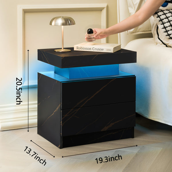 English Elm Nightstand LED Bedside Table with Adjustable Multi-Color Lights, Sleek Modern End Table for Bedroom Black+Gold 22.83 L x 16.93 W x 7.68 H W2178138741