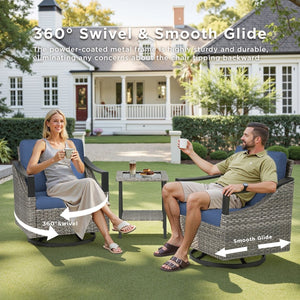 English Elm Outdoor Pe Wicker Lounge Chair Set of 2 with Deep Cushioned Seats for Patio Decks Blue T3773P416060