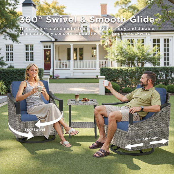 English Elm Outdoor Pe Wicker Lounge Chair Set of 2 with Deep Cushioned Seats for Patio Decks Blue T3773P416060