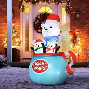 English Elm Outsunny 5Ft Christmas Inflatable Polar Bear & Penguins In Cup – Led Yard Decor For Holiday Cheer W2225P249947-GIGA