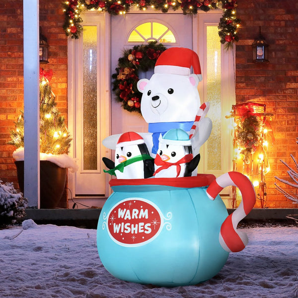 English Elm Outsunny 5Ft Christmas Inflatable Polar Bear & Penguins In Cup – Led Yard Decor For Holiday Cheer W2225P249947-GIGA