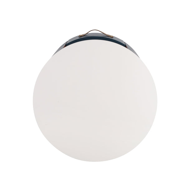 English Elm Christopher Knight Home® - Contemporary Round Nightstand with Drawer & Open Shelf, Curved Bedside Table with Leather Handles Blue 22 L x 22 W x 19.75 H N761P285708C