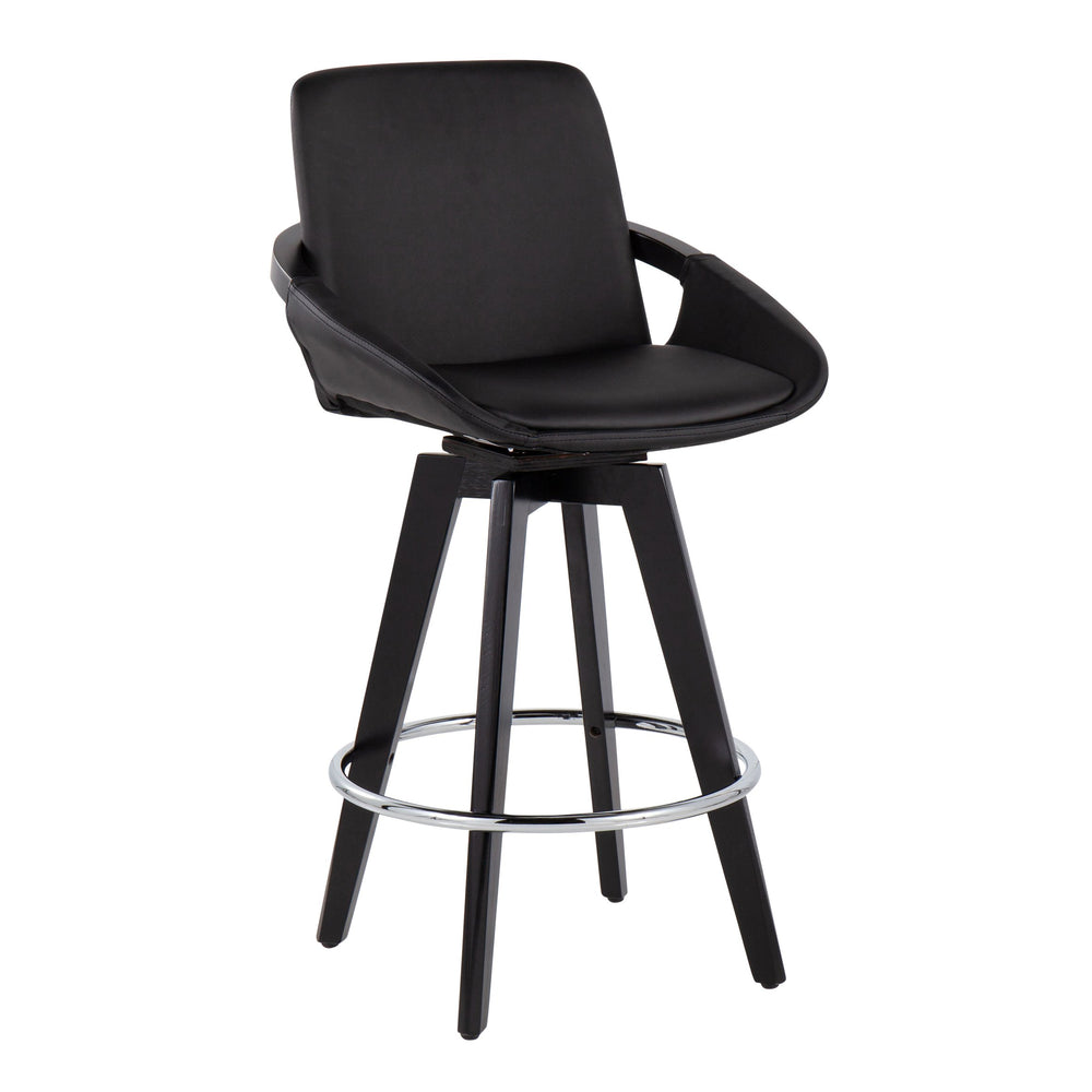 English Elm Cosmo Contemporary Swivel Counter Stool Set Of 2 - Black Faux Leather & Chrome Footrest For Style B202S00210