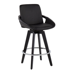 English Elm Cosmo Contemporary Swivel Counter Stool Set Of 2 - Black Faux Leather & Chrome Footrest For Style B202S00210
