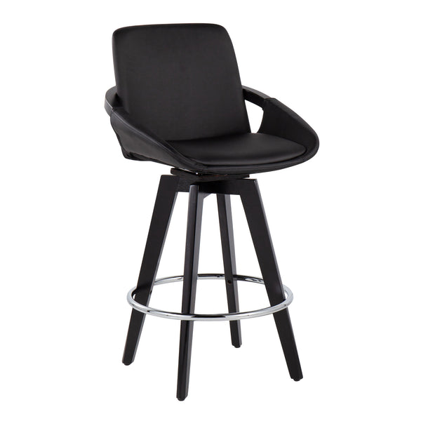 English Elm Cosmo Contemporary Swivel Counter Stool Set Of 2 - Black Faux Leather & Chrome Footrest For Style B202S00210