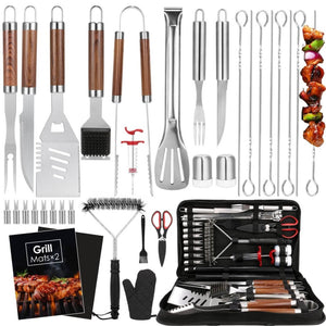 English Elm Bbq Grilling Tool Kit 34 Piece Stainless Steel Set with Carry Bag for Outdoor Cooks W2181P481263