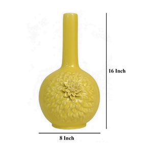 English Elm Remi Tall Ceramic Vase with Floral Motifs Yellow Glazed Narrow Neck 16 Inch B056P416951