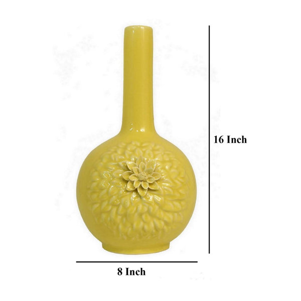 English Elm Remi Tall Ceramic Vase with Floral Motifs Yellow Glazed Narrow Neck 16 Inch B056P416951