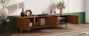 English Elm 87- Inch Rattan Media Console with Rubberwood Legs Four Cabinets Living Room N710P407809P