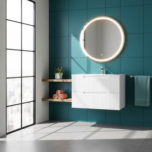English Elm Goodyo 30 Inch Wall Mounted Bathroom Vanity with Ceramic Sink, Soft-Close Drawers & Spacious Storage White W1223S00035