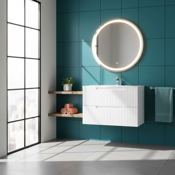 English Elm Goodyo 30 Inch Wall Mounted Bathroom Vanity with Ceramic Sink, Soft-Close Drawers & Spacious Storage White W1223S00035