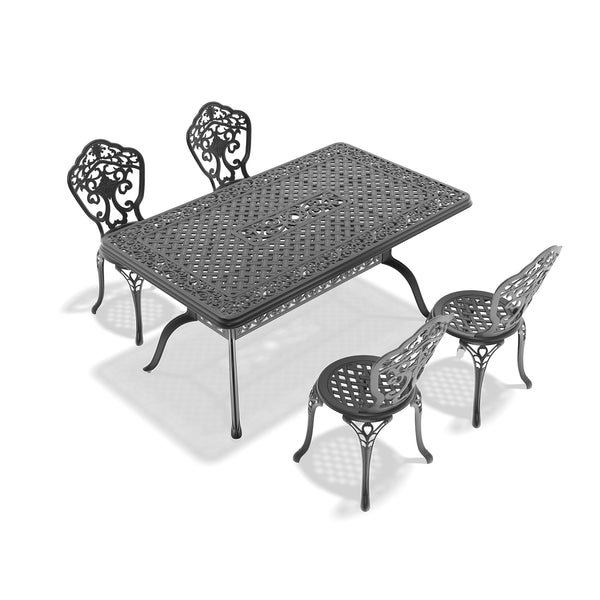 English Elm 5-Piece All-Weather Cast Aluminum Dining Set - Stylish Black Frame For Perfect Outdoor Gatherings W1710S00237