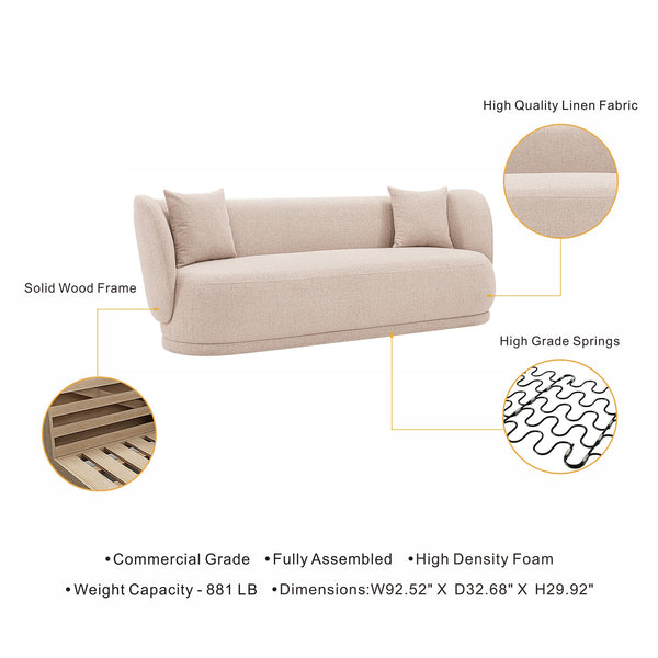 English Elm Siri 93" Upholstered Sofa with Pine Frame, Linen-Weave Fabric, High-Density Foam, 880lb Capacity Wheat B365P398112
