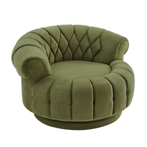 English Elm Swivel Barrel Accent Chair Chenille Tufted Round Club Seat for Living Room Lounge Green N719S002280F