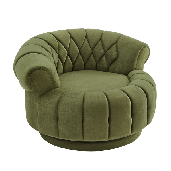 English Elm Swivel Barrel Accent Chair Chenille Tufted Round Club Seat for Living Room Lounge Green N719S002280F