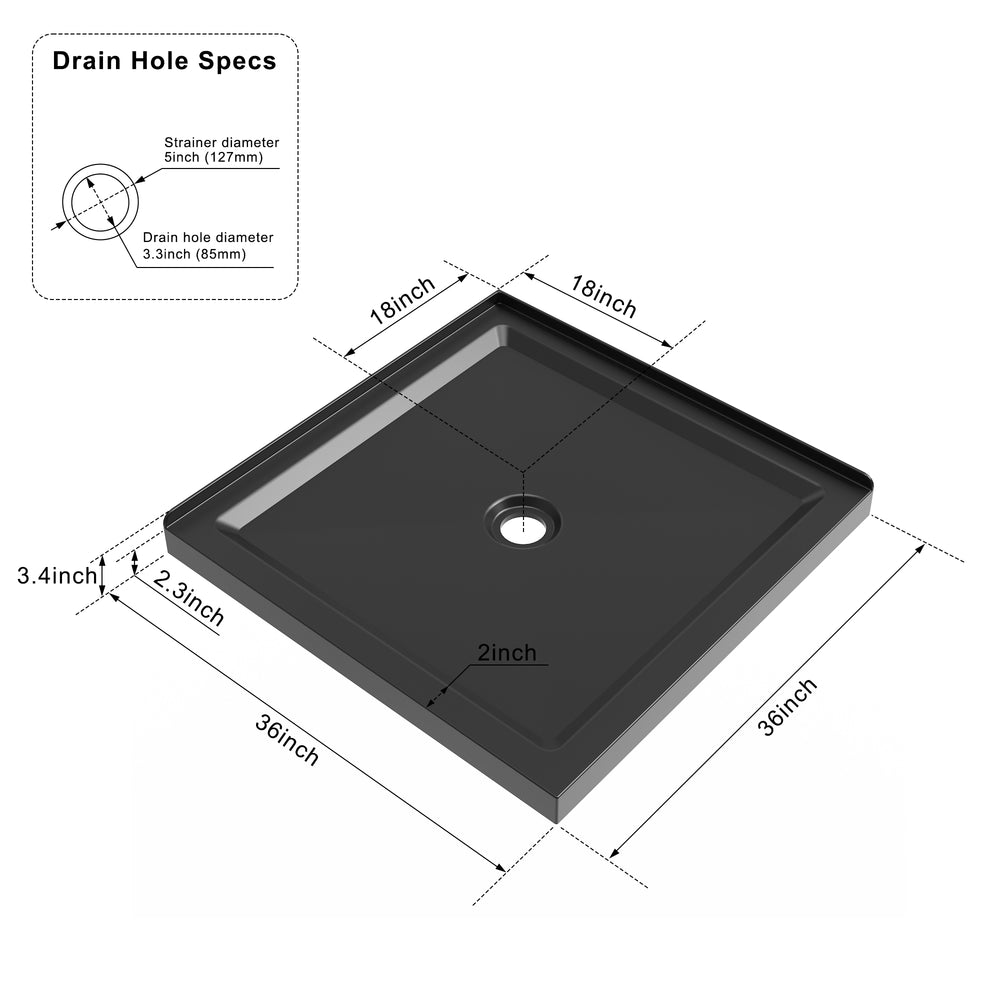 English Elm Goodyo Double Threshold Shower Base 39.2x39x4.8 Acrylic Anti-Slip Center Drain Glossy Finish White D163118294