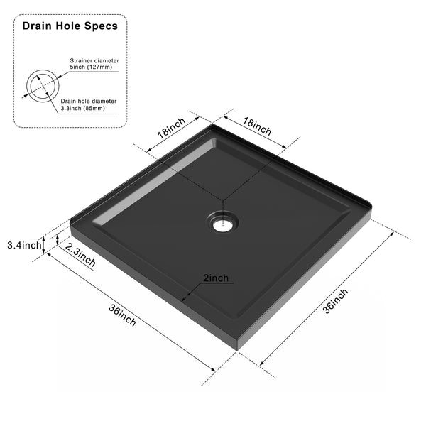 English Elm Goodyo Double Threshold Shower Base 39.2x39x4.8 Acrylic Anti-Slip Center Drain Glossy Finish Black D163118295
