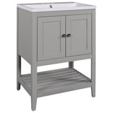 English Elm [Video] 24" Grey Modern Sleek Bathroom Vanity Elegant Ceramic Sink With Solid Wood Frame Open Style Shelf (Old Sku: Jl000004Aae)