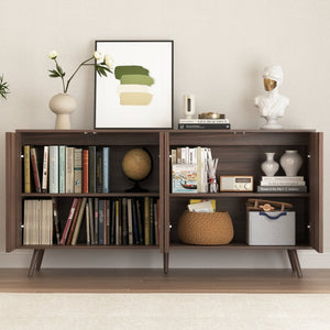 English Elm Sideboard Walnut Credenza with Hexagonal Doors and Adjustable Shelves for Dining Areas W409P327406