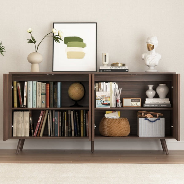 English Elm Sideboard Walnut Credenza with Hexagonal Doors and Adjustable Shelves for Dining Areas W409P327406