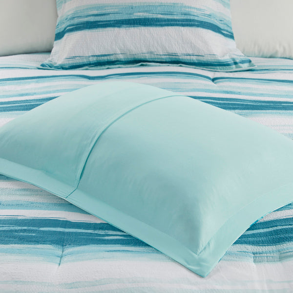 English Elm 8 Piece Seersucker Comforter & Quilt Set - Coastal-Inspired Aqua Bedding Collection For Full/Queen B03597256