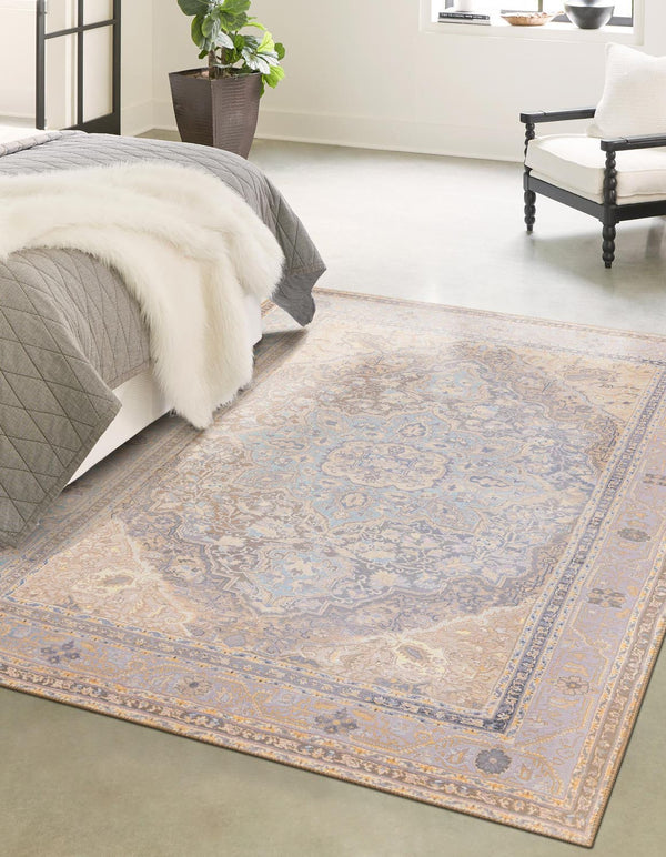 Unique Loom Timeless Jude Machine Made Medallion Rug Cream, Ivory/Violet/Light Brown 7' 7" x 10' 6"