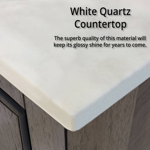 English Elm White Double Bath Vanity With Quartz Top, Brushed Nickel Faucet, 70-Inch Mirror - Stylish & Durable B2731S01774-GIGA