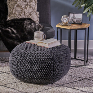 English Elm Hollis Chunky Knit Cotton Cube Pouf Handcrafted Footrest for Living Room or Bedroom 62659.00DGRY