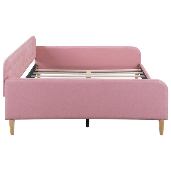 English Elm Full Size Linen Tufted Daybed with Pine Frame for Living or Guest Room Pink DL001825AAH-1