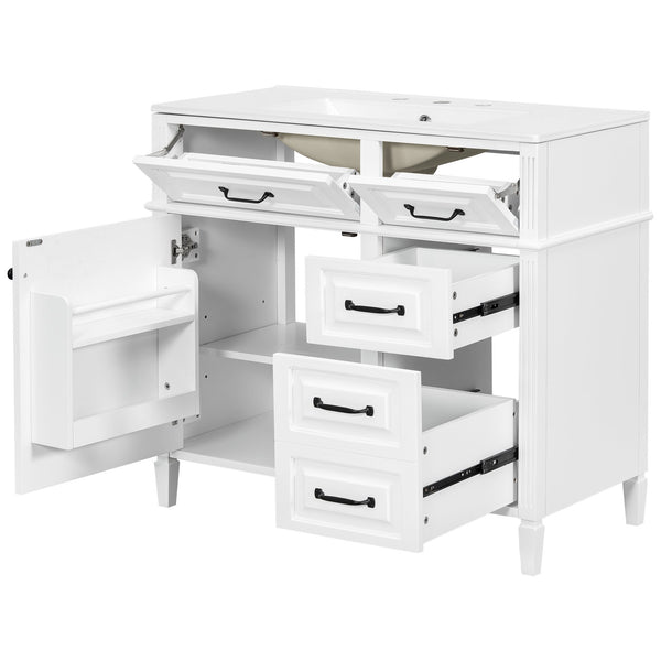 English Elm 36-Inch Modern Bathroom Vanity With Ceramic Sink, Durable Wood Frame, Adjustable Storage & Sleek Design N725P350849K