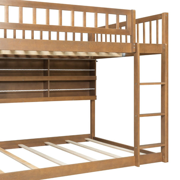 English Elm Full Over Bunk Bed with Led Lighting Pegboard Shelving and Pine Wood Frame Brown LT000278AAP