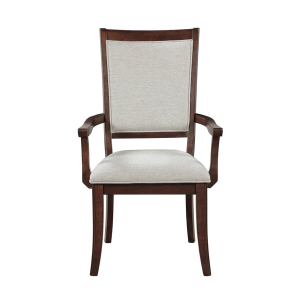 English Elm Traditional Upholstered Dining Armchairs Set of 2 with Dark Walnut Inlay, Beige Plush Seats, Sturdy Wood Frame Cherry 42.5 L x 21.5 W x 15 H B011P309915